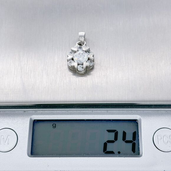 Sterling Silver 925 Cubic Zirconia Flower with Heart Accent Pendant - Picture 5 of 5